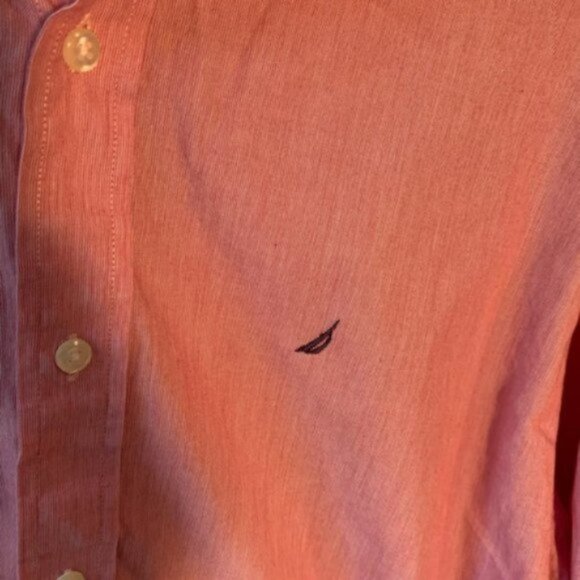 Nautica Button Down Dress Shirt Red White Pinstripe - Picture 6 of 8